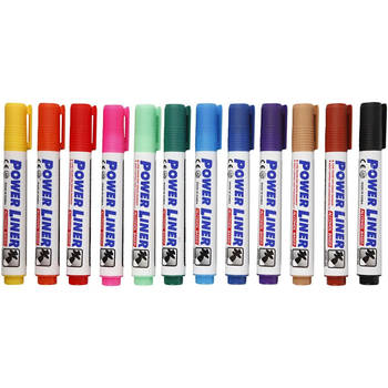 Whiteboard markers/stiften Power Liners - in 12x kleuren - punt van 4 mm - Whiteboard stift