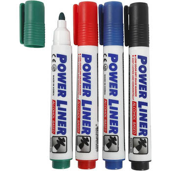 Whiteboard markers/stiften Power Liners - in 4 kleuren - punt van 4 mm - Whiteboard stift