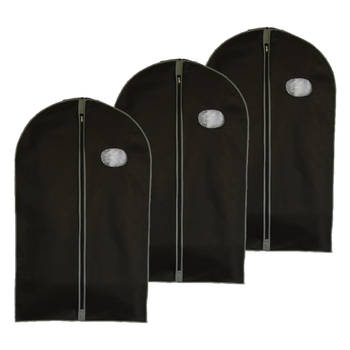 Reis kledinghoes met rits - 3x - zwart - kunststof - 100 x 60 cm - kleding netjes houden - beschermhoes - Kledinghoezen