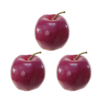 Kunstfruit decofruit - 3x - appel/appels - ongeveer 8 cm - donkerrood - Kunstbloemen