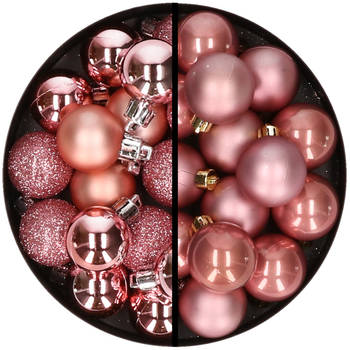 36x stuks kunststof kerstballen roze en oudroze 3 en 4 cm - Kerstbal