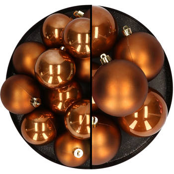 18x stuks kunststof kerstballen bruin 6 en 8 cm - Kerstbal