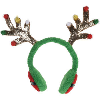 Kerst thema oorwarmers met rendieren gewei - Verkleedattributen