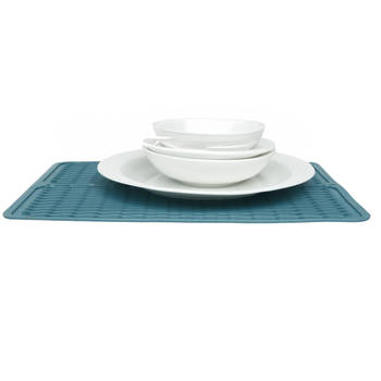 Afwas afdruipmat keuken - anti-slip- rubber - blauw stip- 30 x 40 cm - Afdruiprekken