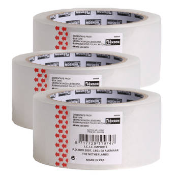 Benson Verpakkingstape - 3x - transparant - 48mm x 66m - verpakkingsbenodigdheden voor kantoor/thuis - Tape (klussen)