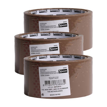 Benson Verpakkingstape - 3x - bruin - 48mm x 50m - verpakkingsbenodigdheden voor kantoor/thuis - Tape (klussen)
