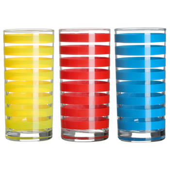 Urban Living Drinkglazen Colorama - 3x - rood/geel/blauw - glas - 280 ml - gekleurd mix - Drinkglazen