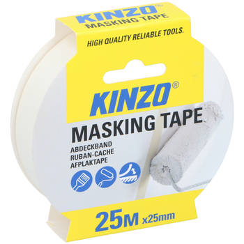 Kinzo Afplaktape/schilderstape - wit - 25mm x 25m - voor binnen/buiten - Tape (klussen)