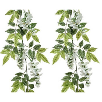 Planten slinger - 2x - wisteria - wit - 150 cm - kunstplant - Kunstplanten