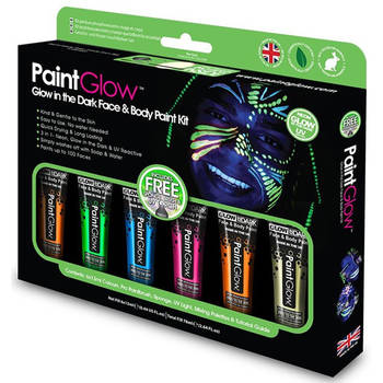 PaintGlow Face/Body paint set - 6x13 ml - neon/glow in the dark/black light - schmink/make-up - Schmink