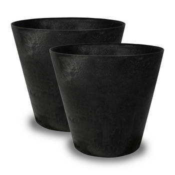 Artstone Bloempot Claire - 2x - zwart - D43 x H39 cm - met drainagesysteem - voor binnen en buiten - Plantenpotten