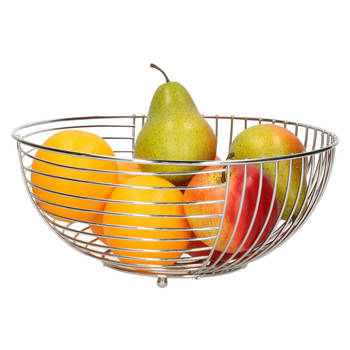 Kinvara Fruitschaal/fruitmand Royal metall - draad metaal - D28 x H12 cm - zilver - rond - Fruitschalen