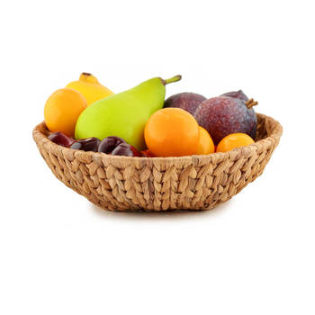 Kinvara Fruitschaal/fruitmand Rattan - gevlochten riet - D34 x H9 cm - naturel - rond - Fruitschalen
