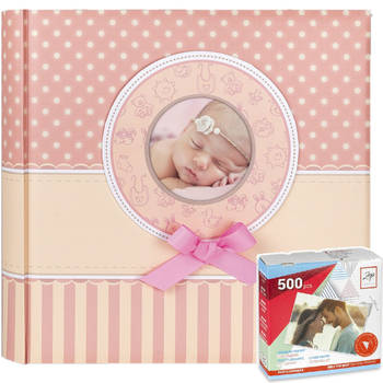 Fotoboek/fotoalbum Matilda baby meisje met 30 paginas roze 31 x 31 x 3,5 cm inclusief plakkers - Fotoalbums