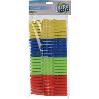 Ultra Clean Wasknijpers - 100x - kunststof - gekleurd - 8 cm - Knijpers