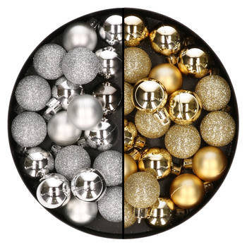 Kleine kunststof kerstversiering 40x stuks set en 3 cm kerstballen in het goud en zilver - Kerstbal