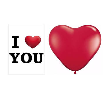 Mega poster I Love You A1 formaat en 25 stuks rode hartjes ballonnen - Feestpakketten