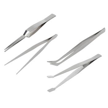 FX Tools Pincetten set 4-delig - zilver - RVS metaal - verschillende toepassingen - Pincetten
