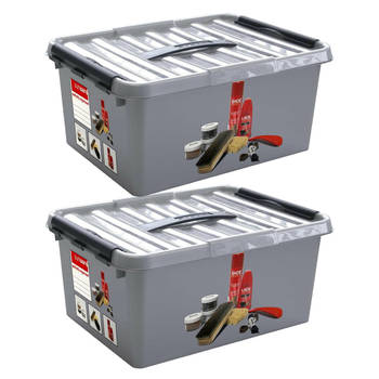Q- 2x -LINE Opberg box/opbergdoos - met tray - kunststof - 40 x 30 x 18 cm - schoenenpoetsdoos - Opbergbox