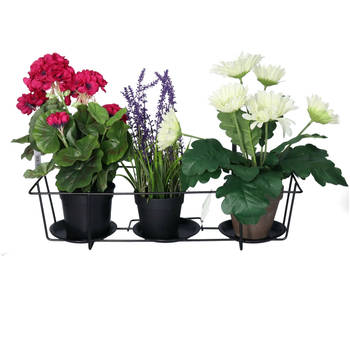 Gerimport Balkon bloempothouder 3 plantjes - bloembak met ophanging - zwart metaal - 25 x 48 x 20 cm - Plantenbakbeugels