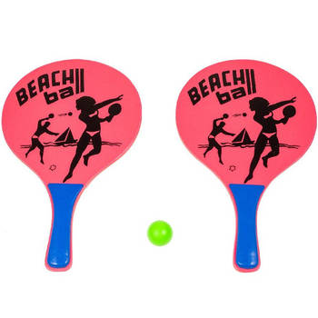 Houten beachball set roze met beachball print - Beachballsets