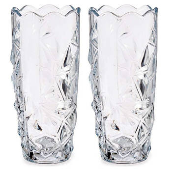 Set van 2x stuks bloemenvazen diamant relief 13,5 x 29 cm van glas - Vazen