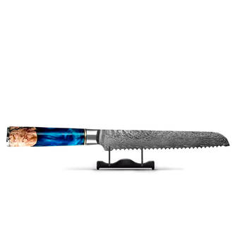 Shinrai Japan - Japans Broodmes 20 cm - Koksmes - Damascus Mes - Epoxy Sapphire - Met Luxe Geschenkdoos