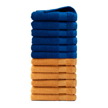 Handdoek Hotel Collectie - 12 stuks - 50x100 - 6x oker geel & 6x klassiek blauw