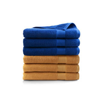Handdoek Hotel Collectie - set van 6 stuks - 70x140 - 3x oker geel & 3x klassiek blauw