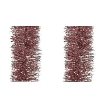 3x stuks kerst lametta guirlandes oud roze 10 cm breed x 270 cm kerstboom versiering/decoratie - Kerstslingers