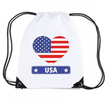 Nylon sporttas USA Amerika hart vlag wit - Rugzakken