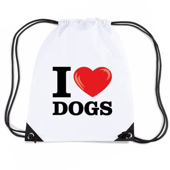 Nylon gymtasje I love dogs wit - Rugzak