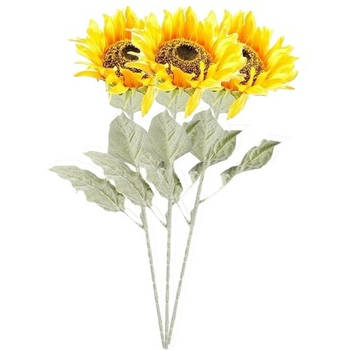 3x Kunstbloemen steelbloem gele zonnenbloem 82 cm. - Kunstbloemen