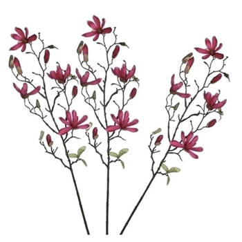 3 stuks Magnolia beverboom kunstbloemen takken 80 cm decoratie - Kunstplanten