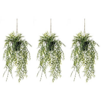 3x Groene bamboe kunstplanten 50 cm met pot - Kunstplanten