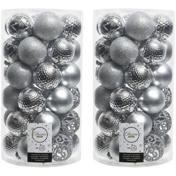 74x Kunststof kerstballen mix zilver 6 cm kerstboom versiering/decoratie - Kerstbal