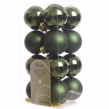 Ambiance Christmas kerstboom decoratie kerstballen groen 16 stuks - Kerstbal