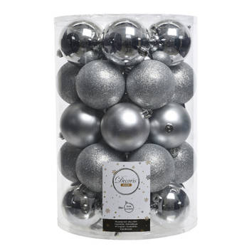 Decoris Kerstballen - 34x st - zilver - D8 cm - kunststof - Kerstbal