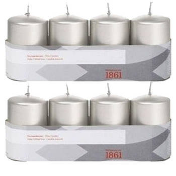 8x Kaarsen zilver 5 x 8 cm 18 branduren sfeerkaarsen - Stompkaarsen