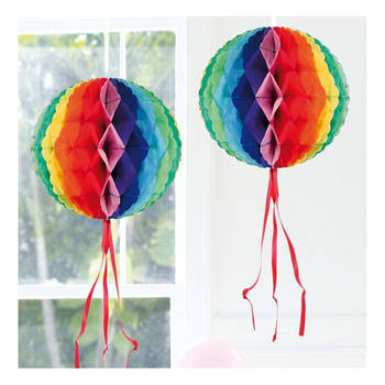 Hangende decoratie bol/bal in regenboog kleuren dia 30 cm - Hangdecoratie