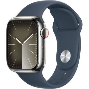 Apple Watch 9 Cell 41mm zilver rvs blauw sportband M/L