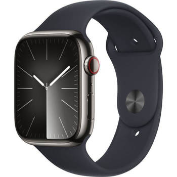 Apple Watch 9 Cell 45mm grafiet rvs middernacht sporband S/M