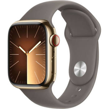 Apple Watch 9 Cell 41mm goud rvs Ton sportband S/M