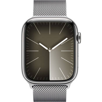 Apple - Watch Series 9 - GPS + Cellular - 45mm - Silver Stainless Steel Hoes met Silver Milanese Loop