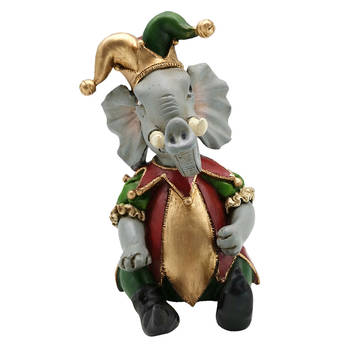 Clayre & Eef Beeld Olifant 14x11x18 cm Grijs Goudkleurig Polyresin Kerstdecoratie Grijs Kerstdecoratie