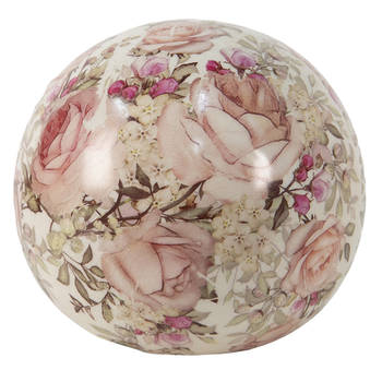 Clayre & Eef Beeld Bal Ø 9x8 cm Roze Keramiek Rond Bloemen Woonaccessoires Roze Woonaccessoires