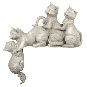 HAES DECO - Decoratie Beeld Katten 47*13*51 cm Grijs Kunststof Decoratief Figuur Decoratieve Accessoires Woonaccessoires