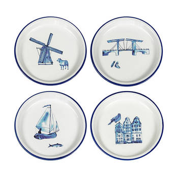 Cabanaz retro bordenset Delfts Blauw Set van 4 borden