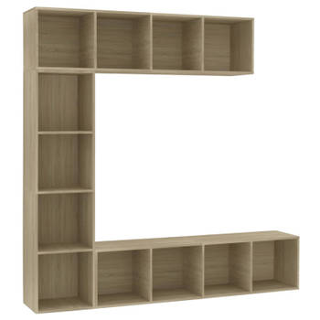 vidaXL 3-delige Boekenkast-/tv-meubelset 180x30x180 cm eikenkleurig