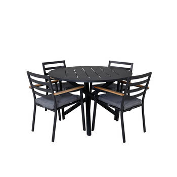 Alma tuinmeubelset tafel Ø120cm en 4 stoel Brasilia zwart.